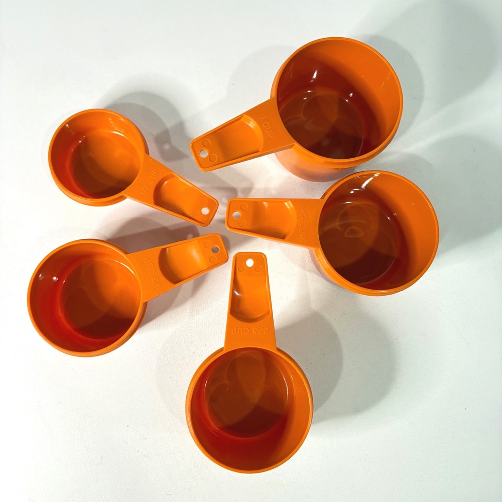 Vintage Tupperware Measuring Cups Set of 5 Burnt Orange Made in USA Retro Set